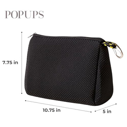 POPUPS Large Makeup Bag with Zipper, Black - Waterproof Neoprene Cosmetic Bag 7.7 x 10.75 x 5 inches - color: Basic Black