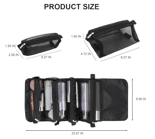 Roll Up Makeup Bag, Hanging Toiletry Bag, 4 in 1 Detachable Cosmetic Bag, 4 Removable Storage Bags, Travel Makeup Organizer Bags for Women Men(Black) - color: Black