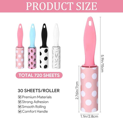 24 Pcs Mini Lint Roller Travel Size Portable Travel Lint Roller for Purse Pet Hair Clothes Furniture Car Compact Lint Bursh Sticky Small Cat Hair Removal Tool Gifts 720 Sheet - size: 24PCS-720 Sheet