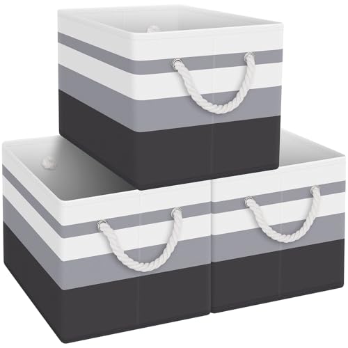 Fab totes Storage Bins 3-Pack, Foldable Storage Baskets for Organizing Toys, Books, Shelves, Closet, Large Storage Box with Rope Handles, Sturdy Organizer Bins,Gradient Grey - color: Gradient Grey, size: 3pack