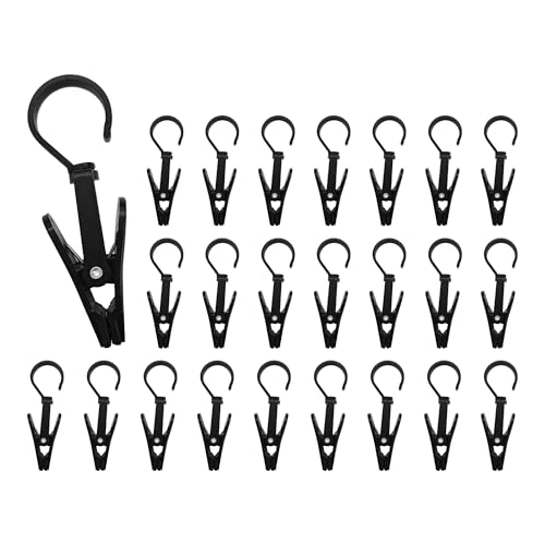 24PCS 4" Plastic Swivel Hooks with Clips, Strong Laundry Hangers, Rotating Clips for Clothes, Towels, Closet Organization, Home & Travel Use (Black) - color: Black