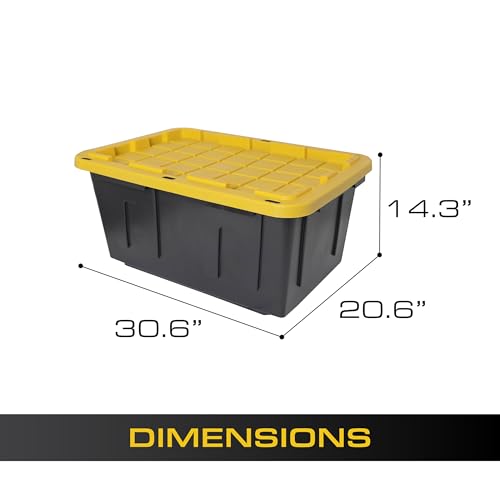 CX Black & Yellow 27-Gallon Heavy Duty Stackable Storage Bins with Lids, Dorm Room Essentials, Moving Boxes, Back to School, Classroom Organization, Home Organization, 4 Pack (14.3"H x 20.6"W x 30.6"D) - size: 27 Gallon