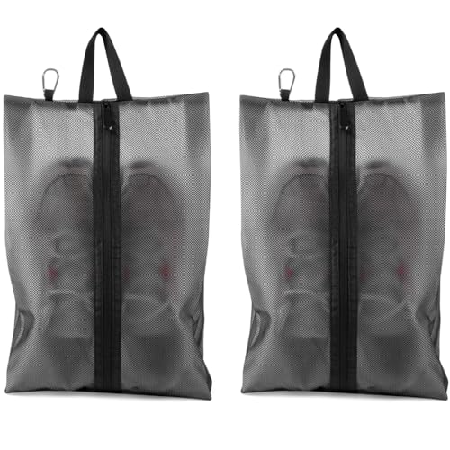 2 Pack Shoe Bags for Travel, Sneaker Bags, Waterproof Travel Shoe Bags with Zipper for Packing, Golf Shoe Dust Bags for Man and Women, Medium, Black - color: Black, size: Medium