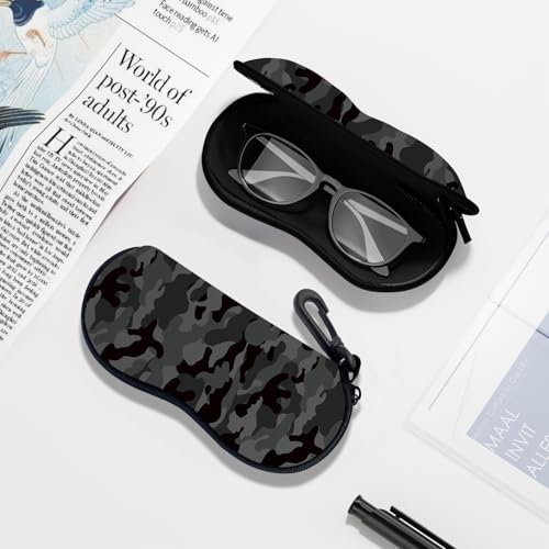 Sunglasses Soft Case, Ultra Light Portable Neoprene Zipper Glasses Case for Men Women - color: Black Camouflage