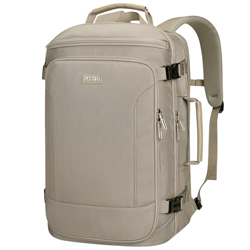PIJUSHI Travel Laptop Backpack 35L Carry on Backpack for Women Men Flight Approved with USB Charging Port for Work Travel (PE067 Khaki) - color: Khaki