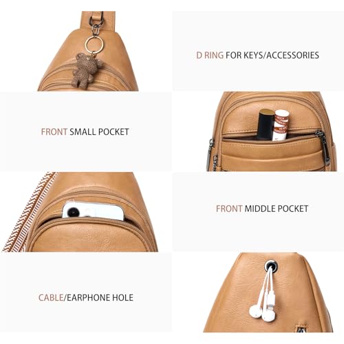 Leresas Sling Bag for Women Cross Body Purse Fanny Pack Sling Backpack Vegan Leather Over Shoulder Crossbody Handbag Travel Gifts Tan - color: Tan