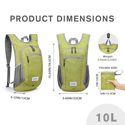 G4Free 10L/15L Hiking Backpack Lightweight Packable Hiking Daypack Small Travel Outdoor Foldable Shoulder Bag - color: Light Green, size: 10L
