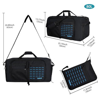Foldable Travel Duffle Bag for Men Women, Waterproof with Shoe Compartment, 80L 120L Large Collapsible Luggage Bag, Lightweight Packable Duffel for Travel Sports Gym Airline Carry On Checked Bag - color: Black