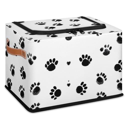 Dogs Footprints Storage Bins With Zipper Lid, Collapsible Trunk Organizer, Car Organizers and Storage Bins with Lids, Decorative Storage Boxes with Handle, Home Storage Baskets for Organizing - color: Dogs Footprints