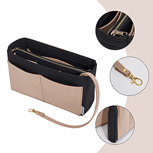 Vercord Felt Organizer Insert For Purse Handbag Tote Bag In Bag Inside Shaper Divider Neo Black & Beige Slender Medium - color: A Black & Beige, size: Slender Medium
