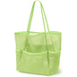 KPX Beach Bag with Mini Pocket, Summer Beach Tote Bags for Women Large Foldable Mesh Swimming Pool Travel Bags - Sandproof - color: Green