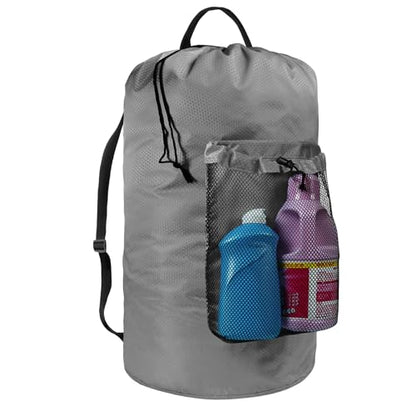 Laundry Bag with Shoulder Straps and Mesh Pocket Laundry Backpack Large Portable Laundry Hamper for College Laundromat Apartment (Gray) - color: Gray
