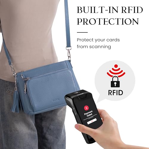 befen Anti Theft Genuine Leather Crossbody Bags for Women Handbags and Shoulder Basg with Built in Wallet RFID Leather Purse - color: Blue