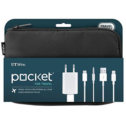 UT Wire Pocket Travel Lightweight Organizer Case with Zipper for Charger, Cable, Power Bank, Flash Memory Accessories Holder in Black 1-Pack - size: 8.8" W x 1.5" D 6"H