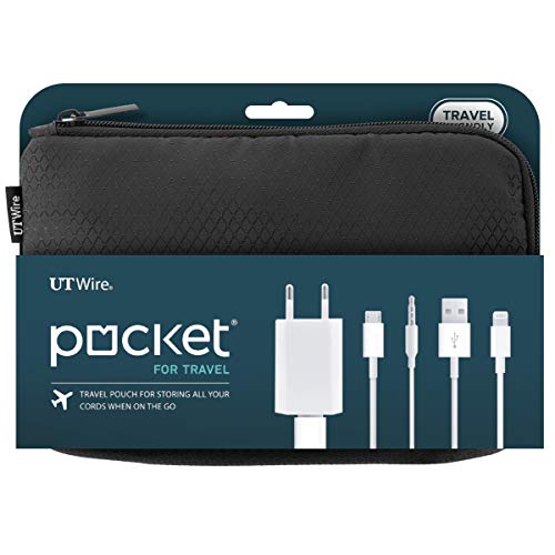 UT Wire Pocket Travel Lightweight Organizer Case with Zipper for Charger, Cable, Power Bank, Flash Memory Accessories Holder in Black 1-Pack - size: 8.8" W x 1.5" D 6"H