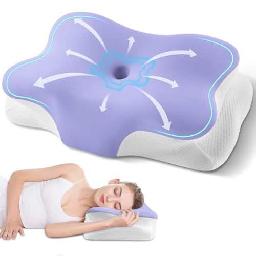 Cervical Neck Pillow, Ergonomic Side Sleeper Pillow for Neck Support, Cooling Memory Foam Pillows for Sleeping, Contour Orthopedic Bed Pillows for Side Back Stomach Sleepers with Removable Pillowcase - color: Bc-purple