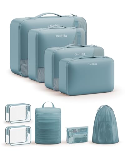 9 Set Packing Cubes for Travel, Gifts for Women Mom,Anti-Tearing Suitcase Organizer,OlarHike Vacation Essentials & Accessories for Cruise Ship - color: 15 Blue Gray