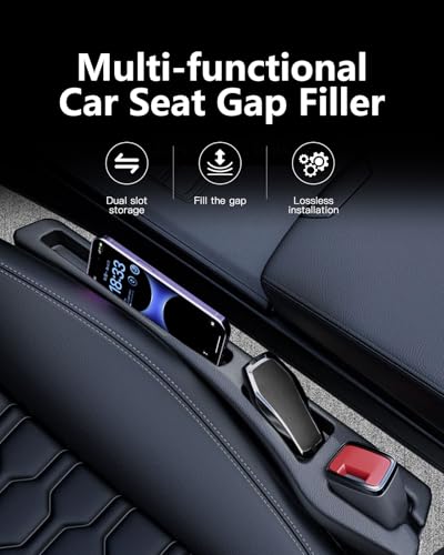 Car Seat Gap Filler 2 Pack, Soft Foam Multifunctional Seat Side Gap Filler with Organizer, 2 in 1 Seat Crevice Blocker Stop Things from Dropping, Universal Vehicle Interior Accessories Black