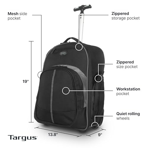 Targus 16 Inch Compact Rolling Backpack, Black - Wheeled Travel Bag Fits Laptops Up to 16” - style: Rolling Backpack