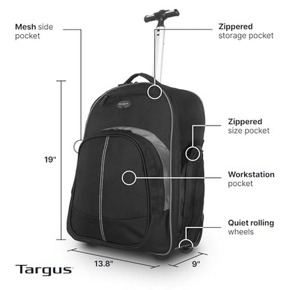 Targus 16 Inch Compact Rolling Backpack, Black - Wheeled Travel Bag Fits Laptops Up to 16” - style: Rolling Backpack