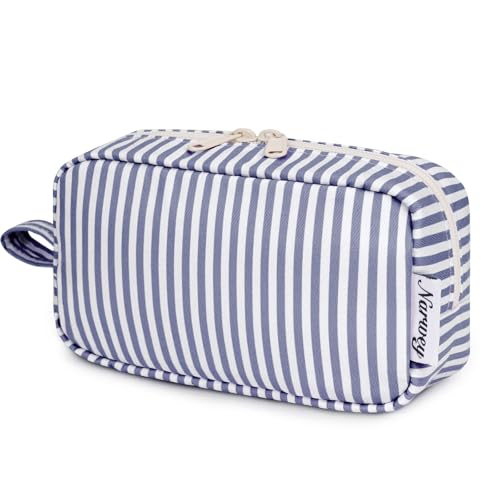 Narwey Small Makeup Bag for Purse Travel Makeup Pouch Mini Cosmetic Bag Zipper Pouch for Women (Greyish Blue Stripe, Small) - color: AC-Greyish Blue Stripe, size: Small