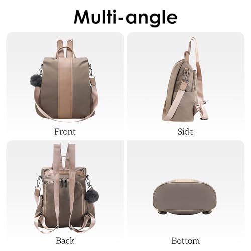 PINCNEL Women Khaki Medium Backpack Purse Waterproof Nylon Anti-theft Rucksack Lightweight Shoulder Bag - color: Khaki, size: Medium