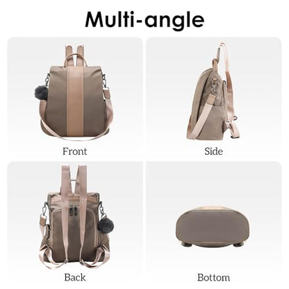 PINCNEL Women Khaki Medium Backpack Purse Waterproof Nylon Anti-theft Rucksack Lightweight Shoulder Bag - color: Khaki, size: Medium