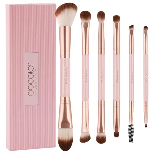 docolor Double Sided Makeup Brushes, 6Pcs Double Ended Eyeshadow Brush Set Professional Eye Makeup Brushes Set Foundation Eyeshadow Blending Eyebrow Travel Make Up Brushes Kits - color: Pink