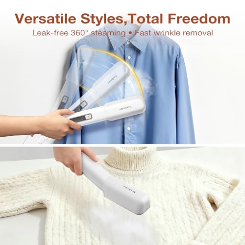 Newbealer 2in1 Travel Iron, 100-240V Clothes Steamer, 2 Steam Levels, Gold | Portable for On-the-Go, Heats in 20s, Dry Iron No Clamp, 180° Rotatable Head, 360° Leak-Proof, Auto-Off, Self-Cleaning, 90ml