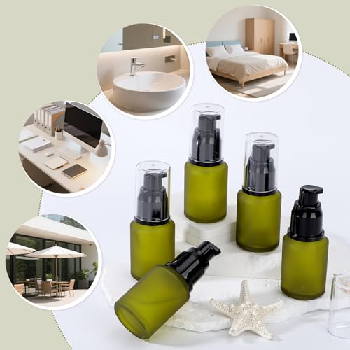 Segbeauty 1oz Frosted Glass Empty Travel Size Containers for Creams, 5pcs Refillable Lotion Pump Bottle Dispenser, 30ml Small Liquid Travel Containers, Green Mini Lotion Container Pump Dispensers - color: Green, style: 5pcs 1oz