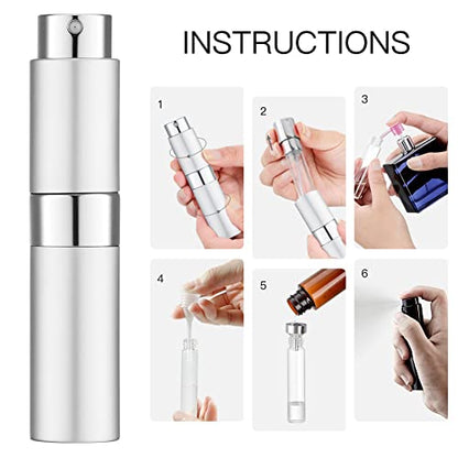 LISAPACK 8ML Atomizer Perfume Spray Bottle for Travel, Empty Refillable Cologne Dispenser, Portable Sprayer (Silver) - color: Silver