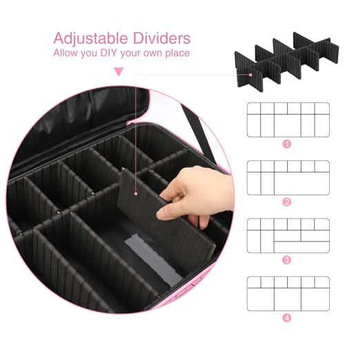 MONSTINA Professional Makeup Case Bag|3 Layers Large Capacity Cosmetic Organizer Brush Bag,Barber Train Case Makeup Artist Box,PU Leather Stylish Geometric Reflection Patterns Pink - color: Pink Diamond, size: Large