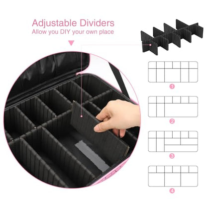 MONSTINA Professional Makeup Case Bag|3 Layers Large Capacity Cosmetic Organizer Brush Bag,Barber Train Case Makeup Artist Box,PU Leather Stylish Geometric Reflection Patterns Pink - color: Pink Diamond, size: Large