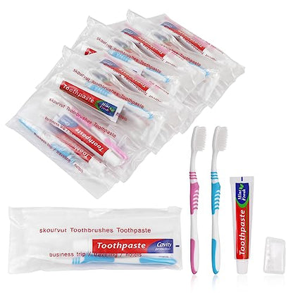 Disposable Toothbrushes with 45 Grams Toothpaste Individually Wrapped, Travel Kit White Plastic Zip Bag,Toothbrush Head Cover, Bulk Toothbrush for Homeless,Travel,Shelter,Air Bnb,Hotel,Guest (20)