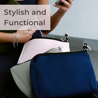 POPUPS Large Makeup Bag with Zipper, Deep Blue - Waterproof Neoprene Cosmetic Bag 7.7 x 10.75 x 5 inches - color: Basic Deep Blue