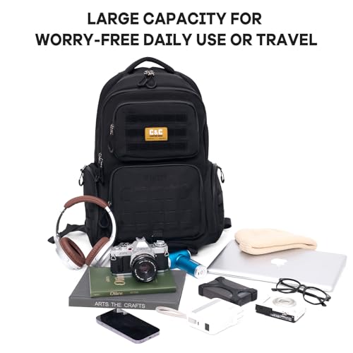 Timeet Tactical Backpack for Men, 21 Inch Black 40L Large Capacity, Laser Cut Molle Three Sided Opening, Water Resistant 17 inch Laptop Military Hiking 3 Day Assault Pack - color: Black