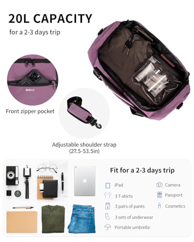 ECOHUB 16'' Personal Item Bag Mini Duffel Bag Small Travel Bag Underseat Carry on Bag for United Airlines Gym Bag for Women and Men - color: Pink with shoulder strap