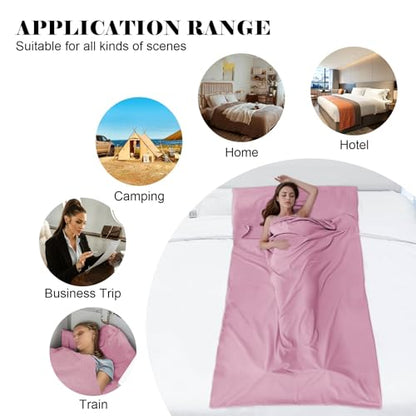 Sleeping Bag Liner,Travel Sheet & Adult Sleep Sack, Camping Sheets Travel Sleep Sack for Backpacking,Hotels & Hostels -Lightweight Single &Double Travel Sheet Camping Sheets - color: Single Dark Pink and Glacier Blue
