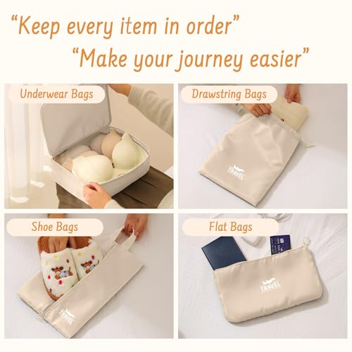 8 Set Packing Cubes for Travel Suitcase Organizer Bags Luggage Packing Cubes Set Travel Essentials Accessories Gifts for Women - color: Beige