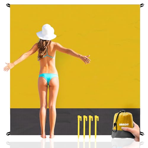 Beach Blanket Sandproof Waterproof, Beach Essentials Extra Large Beach Mat, 79" x 55" Oversized Durable Outdoor Picnic Mat Storage Bag for 1-4 Adults, Beach Accessories for Travel, Camping, Hiking - color: Yellow
