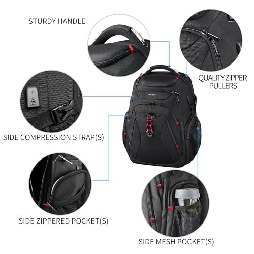 KROSER Travel Laptop Backpack 17.3 Inch XL Computer Backpack with Hard Shell Saferoom RFID Pockets Water-Repellent Business College Daypack Stylish Bag for Men/Women-Black - color: Black-17.3, size: 17.3 inch