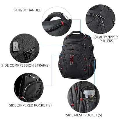 KROSER Travel Laptop Backpack 17.3 Inch XL Computer Backpack with Hard Shell Saferoom RFID Pockets Water-Repellent Business College Daypack Stylish Bag for Men/Women-Black - color: Black-17.3, size: 17.3 inch
