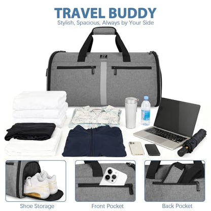 Garment Bags for Travel,50L Carry on Convertible Garment Duffle bag with Shoulder Strap,3 in 1 Hanging Suit Travel Bag with Shoulder Strap - color: Grey