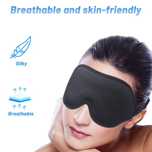 Sleep Eye Mask for Men Women, Sleeping Mask for Side Sleeper, Travel Blackout Night Blindfold Eye Shade Cover with Adjustable Strap (Black) - color: Black