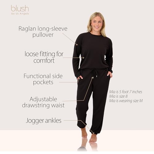 Blush by Us Angels 2 Piece Jogger Lounge Set for Women | Women's Travel Sweatsuit - Lightweight, Cozy Loungewear - color: Black, size: Medium