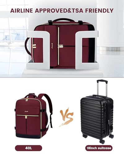 LOVEVOOK 40L Large Travel Backpack for Women, Flight Approved, Waterproof, TSA Compliant, Fits 17.3'' Laptop, 17 Pockets, 3 Packing Cubes - color: Claret-black-dark, size: 40L-17.3 Inch-4Pcs