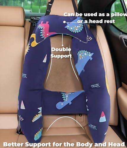 H-Shaped Car Travel Pillow Headrest Set for Kids & Adult-Adjustable Car Seat Pillow, Soft Ergonomic Neck Head Support Sleeping Cushion for Long Distance Travel - color: H-shape Pillow+head Pillow-dark Blue