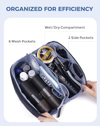 WANDF Toiletry Bag for Men, PU Leather Dopp Kit with Detachable Waterproof Hanging Pouch and Wet Pocket (Navy Blue) - color: Navy Blue