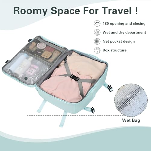 Carry On Backpack for Women & Men – Airline Approved Underseat Size, 15.6" Laptop Compartment, TSA-Friendly 180° Opening, Anti-Theft Business Travel Backpack with Trolley Sleeve (Blue, Medium) - color: Blue, size: Medium