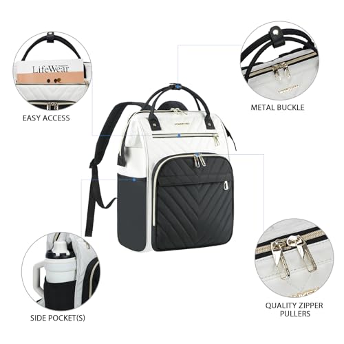 VANKEAN 17 Inch Laptop Backpack for Women Fashion Computer Work Bag, Large Capacity Waterproof Backpack, College Daypack Business Travel, Beige-Black - color: Beige/Black, size: 17.3 Inch